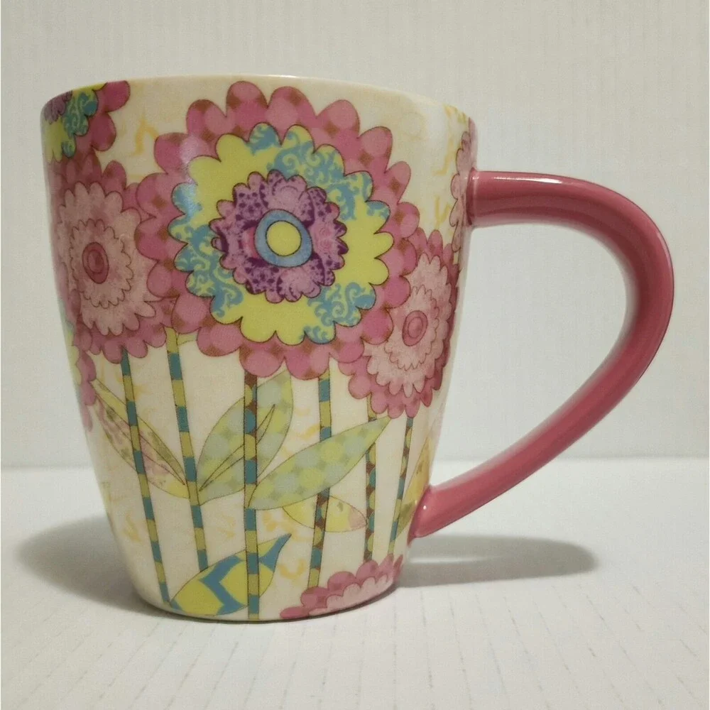 2013 Lang Ceramic Mug with Handle Ladybird by Tim Coffey Cream Pink Floral